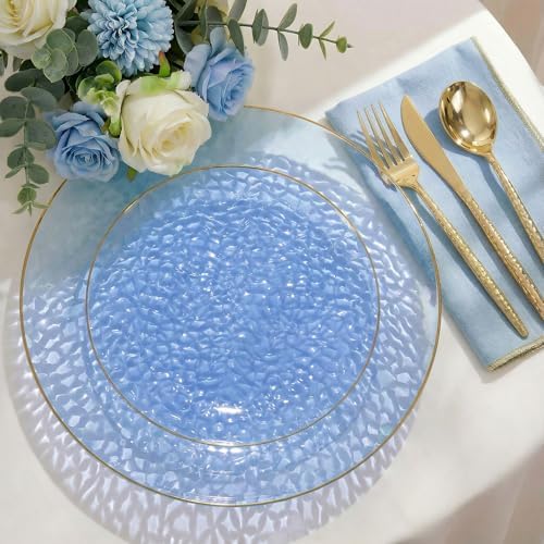 I00000 150 Pcs Clear Blue Plastic Plates, Disposable Hammered Party Plates - Image 5