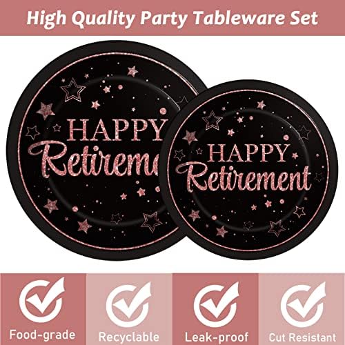 Wiooffen 96 Pcs Retirement Party Plates Napkins Tableware Set Rose Gold Happy Retirement Supplies Disposable Retired Graduation Dinnerware Decoration Favors for Women, 24 Guests - Image 4