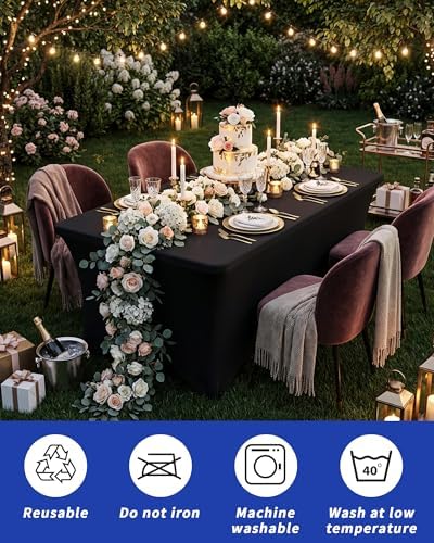 Fixwal 3 Pack 4FT Black Tablecloth Rectangle Spandex Fitted Table Cover - Image 6