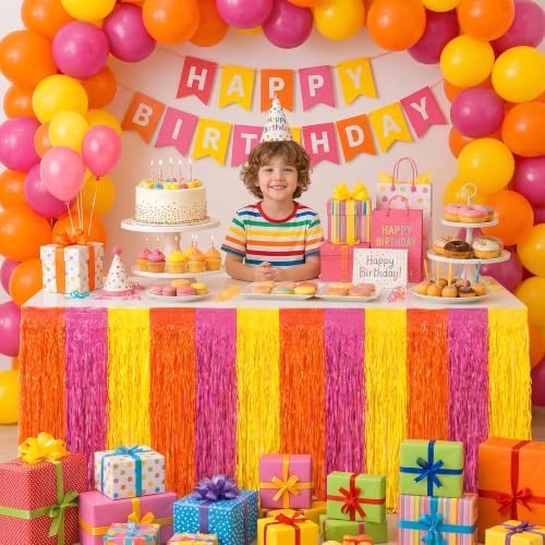 Birthday Decorations - 2 Pack Orange Yellow Pink Wavy Foil Table Skirts - Image 4
