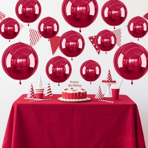 12PCS Burgundy Red Round Foil Balloons 22" 15" 10" Large Chrome Red Balloon - Image 5