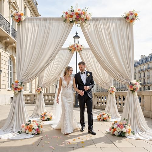 50ft x 12ft Wrinkle Free Beige Backdrop Curtains for Parties, Silky Photo Backdrop Drapes 12FT Long Back Drop Cloth for Wedding Birthday Photography Background Decor - Image 4
