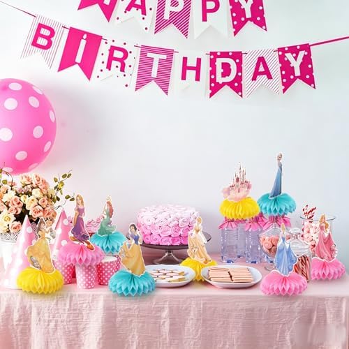 9 PCS Princess Centerpieces for Tables, Princess Birthday Party Decorations, Double-Sided Honeycomb Party Table Topper Decor - Image 7