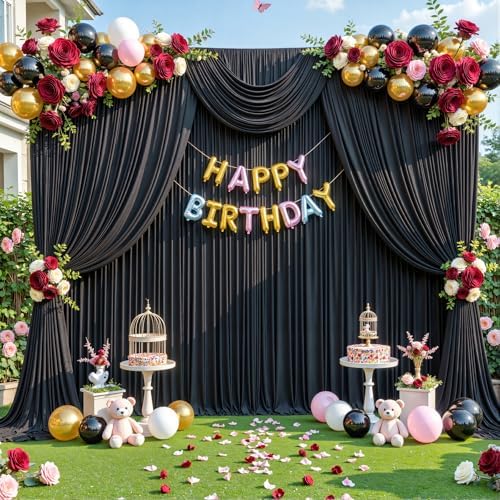 Black Backdrop Curtain for Parties Wrinkle Free Black Photo Curtains Backdrop Drapes Fabric Decoration for Birthday Party Wedding 5ft x 7ft,2 Panels - Image 4