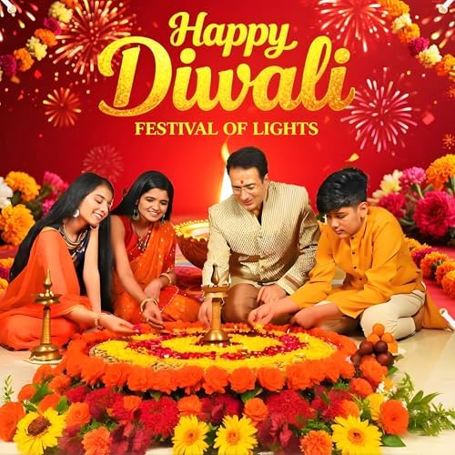 Diwali Backdrop Decorations 7x5ft Happy Diwali Banner Deepavali Festival of Lights Diyas for Home Party Supplies Photography Background Indoor Outdoor with19.68ft Ribbon - Image 5
