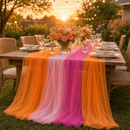 4 Pcs Pink and Orange Sheer Table Runner for Party Decorations - Image 6