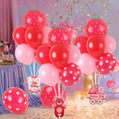6 Sets Strawberry Balloon Stand Kit for Table Strawberry Baby Shower Centerpieces with Balloon Sweet Strawberry Party Balloon Decorations for Girls Strawberry Birthday Themed Supplies - Image 2