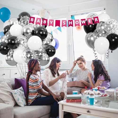 100pcs Black and Silver Balloons, 12inch Black White Silver Confetti Ballons for Birthday, Baby Shower, Graduation, Anniversary Party Decorations - Image 6