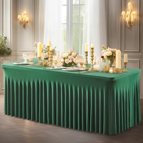 Shillance 6 Packs Green Spandex Tableclothes for 8 Foot Rectangle Table, Spandex Table Covers 8FT Stretch Table Skirts Wrinkle Free Fitted Table Cloth for Easter, Wedding, Banquet & Parties - Image 7