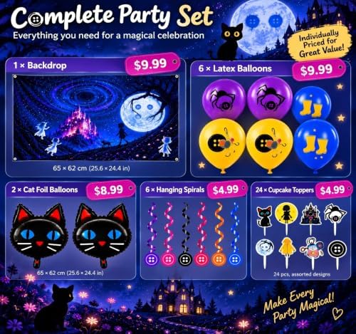 Black Cat Birthday Party Decorations Kit, Backdrop Banner, 2PCS Cat Foil Balloons, 18PCS Latex Balloons, 24PCS Cupcake Toppers, 6PCS Hanging Swirls Set, Halloween Party Supplies for Kids Girls - Image 7