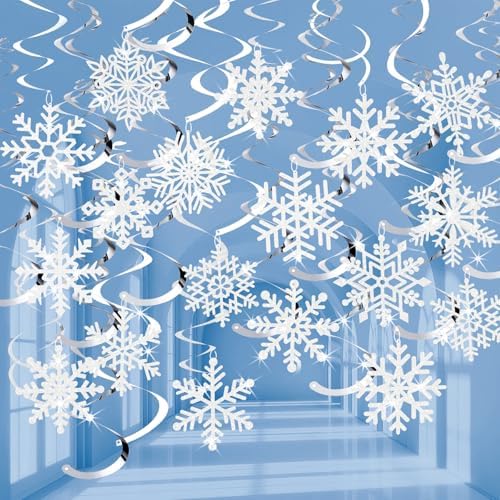 Snowflake Decorations, Christmas Hanging Decor, 30 Glitter Snowflake Swirls by OuMuaMua