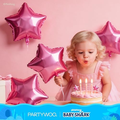 PartyWoo Baby Shark Pink Round Star Mylar Helium Boys Foil Balloons 13pcs - Image 6