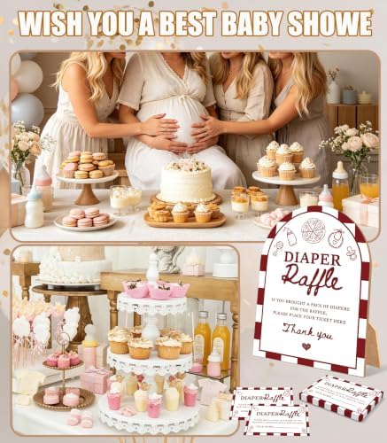 Special Delivery Baby Shower Games, Slice Slice Diaper Raffle Game, 6x8 Inch Arch Wooden Sign With Stand And 50 Diaper Raffle Tickets, Gender Reveal Party Supplies & Decorations - UC07 - Image 6