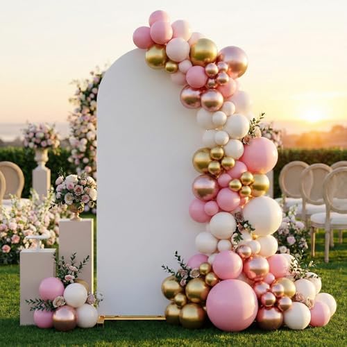 Arch Backdrop Stand and Cover Set, 6 x 2.6FT Gold Metal Wedding Arch for Ceremony, Heavy Duty Balloon Arch Stand with White Spandex Cover for Birthday Party, Baby Shower, Graduation, Event Decor - Image 7