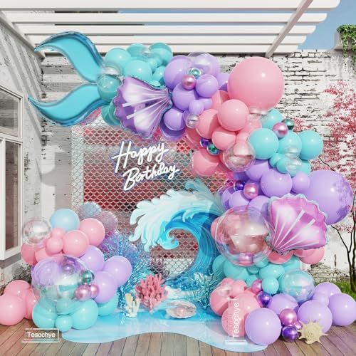 Mermaid Balloon Garland Arch Kit,Under The Sea Ocean Party Decorations by Tesochye