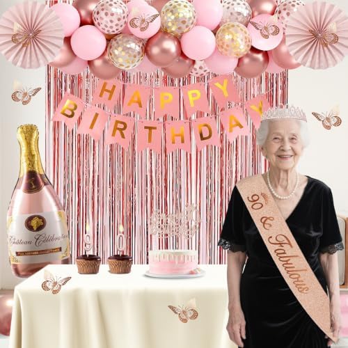 Juesly 90th Birthday Decorations for Women, 51pcs 90 Year Old Party Set - Image 2