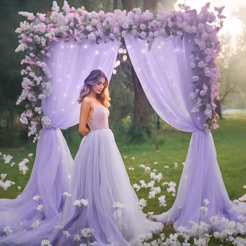 10x8ft Purple Tulle Backdrop Curtain with Lights String for Parites, Sheer Backdrop Curtains for Wedding Baby Shower Birthday Party Photo Shoot Decorations - Image 7