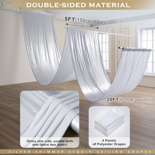 4 Panels 5ft(W) x 20ft(L) Silver Backdrop Curtain for Wedding Parties - Image 2