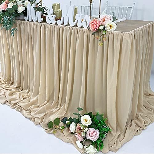 Pooling and Floating Chiffon Table Skirt with extra length, 6FT 9FT 14FT Sheer Tablecloth, Baby Shower, Birthdays Party, Main Cake Table Decoration, Wdding Table Skirt (Nude/Sand, 6FT) - Image 4