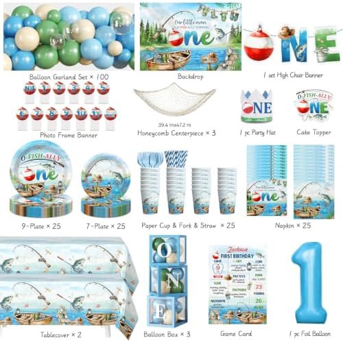 263PCS Fexivo Blue Green Ofishally One Birthday Decorations, 25 Guests - Image 2