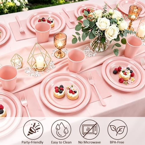 Pink Plastic Plates and Napkins Party Set 30 Guests for Wedding Birthday - Image 4