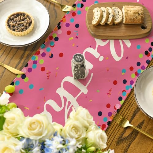 Artoid Mode Polka Dot Pink Happy Birthday Table Runner, Seasonal Kitchen Dining Table Decoration for Home Party Decor 13x90 Inch - Image 4