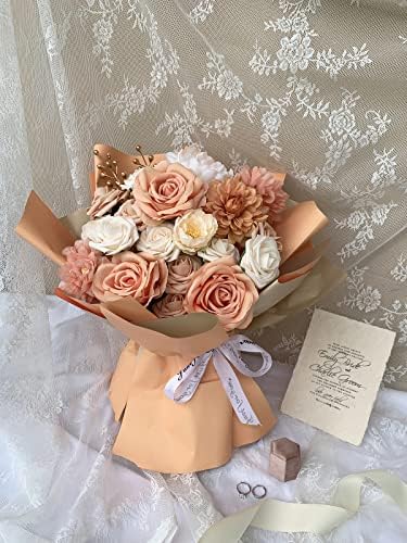 FACINOC Artificial Flowers Orange Mix Fake Flower Dahlia Roses with Stems - Image 5