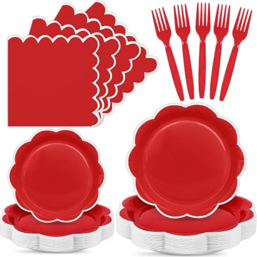 96 Pcs Red and White Plates and Napkins Party Supplies Serve 24 Guests by Unknown