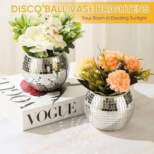 6 Pcs Disco Ball Vase Disco Ball Planter for Centerpieces Disco Ball Decor Flower Vase with Silver Mirror Glass for Wedding, Birthday, Party (4" X 4.7") - Image 2