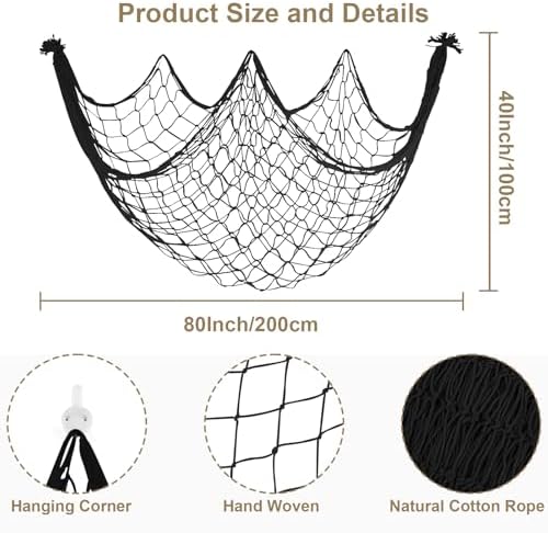 Fish Net Decorations for Party, Black Fishing Nets Pirate Halloween Decor - Image 2