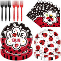 Lady Bug Birthday Party Decorations - 96 Pcs Lady Bug Baby Shower Plates Napkins Forks Tableware Decorations, Ladybug Party Dinnerware Supplies for Birthday Babyshower Serve 24 by Pinglooko