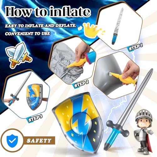 Poen 12 Pcs Inflatable Sword and Shield Medieval Knight Party,Lightning - Image 4