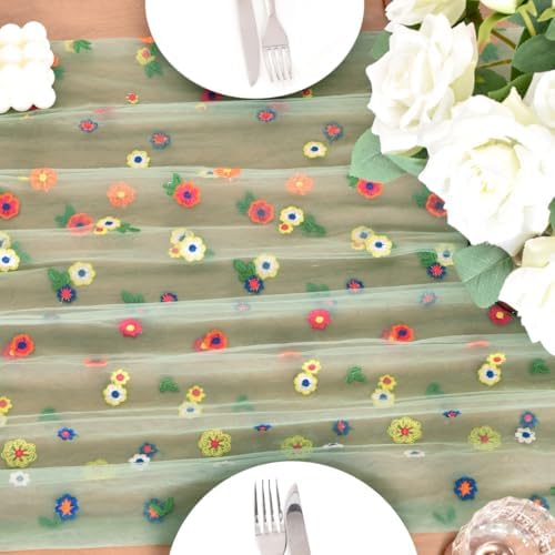 Flower Table Runner Floral Daisy Fall Wedding Birthday Party Home Decor - Image 5
