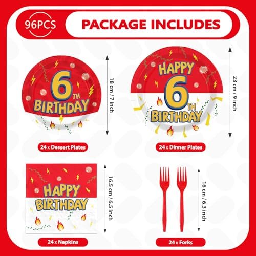 Greencian 96Pcs Happy 6th Birthday Party Supplies, Serves 24 - Image 5