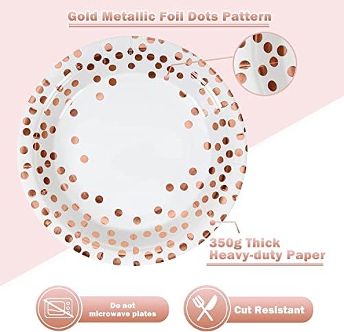 50Pcs Rose and Gold Paper Plates Napkins Party Supplies for Birthdays - Image 4