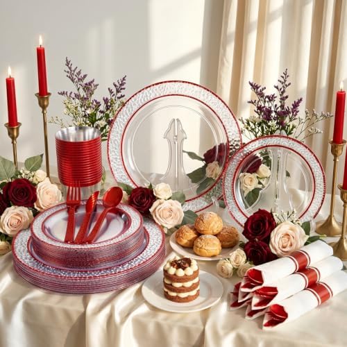 Ciaell 350 Piece Red Plastic Plates for Weddings Parties - Image 3