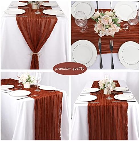35x72 Inch Terracotta Cheesecloth Table Runner Fall Boho Wedding Decor - Image 5