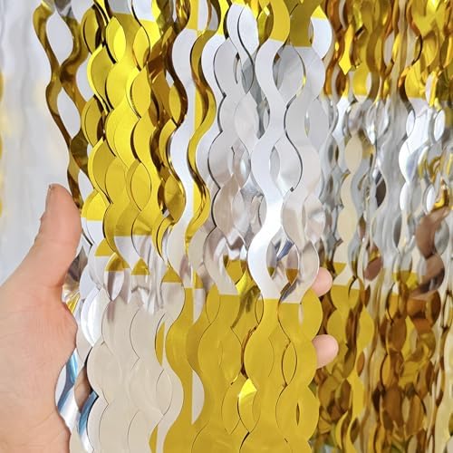 GOER Metallic Tinsel Foil Fringe Curtains Party Photo Backdrop Party Streamers for Birthday,Graduation,New Year Eve Decorations Wedding Decor (4 Packs,Gold&Silver) - Image 2