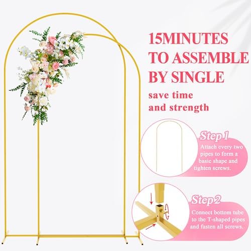 Wokceer Wedding Arch Backdrop Stand 7.2FT,6.6FT Gold Metal Arch Stand Set - Image 6