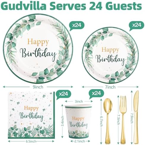 168Pcs Sage Green Birthday Decorations, Plates & Napkins Set - Image 2