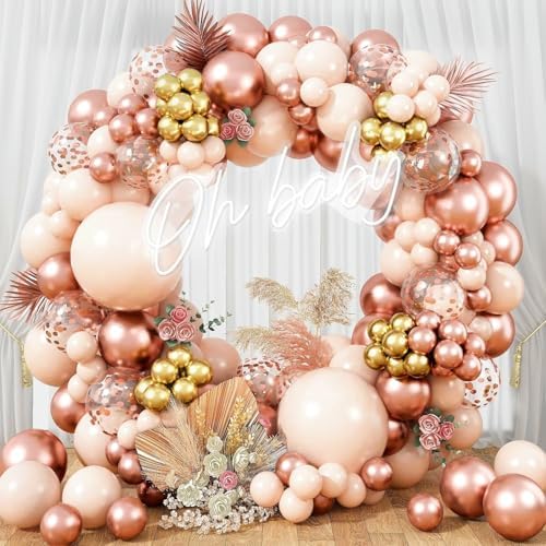 Blush Rose Gold Balloon Garland Arch Kit, 119 Pieces Peach Pink Gold Pastel Orange Metallic Rose Gold Confetti Balloon Garland Kit for Girls Women Birthday Wedding Baby Bridal Shower Party Decorations by Togvu