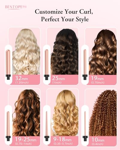 Long Barrel Curling Iron Wand Set, BESTOPE PRO 6 in 1 Curling Wand Set with Ceramic Barrel for Long/Medium Hair, 0.35"-1.25" Interchangeable Hair Wand Curler, Dual Voltage, Include Glove & Clips - Image 2