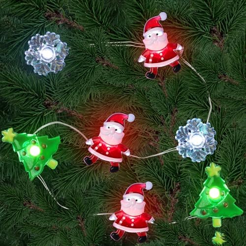 Christmas Lights Santa Snowflake Christmas Tree String Lights, 30 LEDs 10ft Battery Powered, Christmas Decorations Xmas Fairy Lights for Wreath Window Fireplace Tree Poster Board Home Decor by Decorateyourdreamswithligh