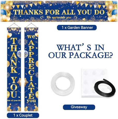 We Appreciate You Banner 3 PCS Blue and Gold Thank You Banners Thank You For All You Do Backdrop for Teacher, Employee, Nurse Appreciation, Retirement Parties Party Decorations - Image 2