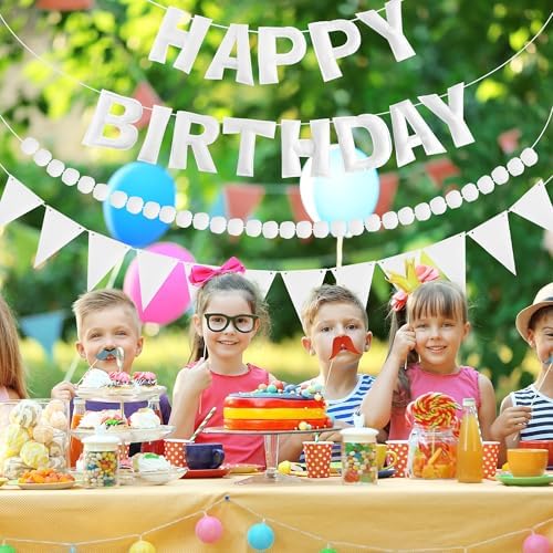 CANREVEL 3 PCS Pre-Strung 3D Happy Birthday Banner Decorations, White - Image 5