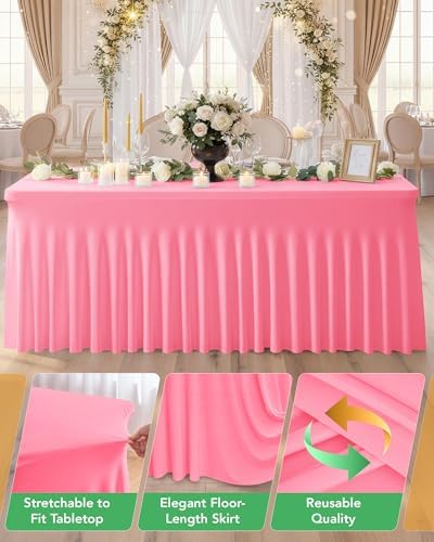 Spandex Table Cover Skirts with Floor-Length Ruffle, 6 ft, Pink, 6 Pack - Image 5
