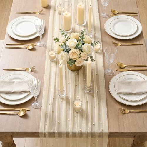 Artoid Mode 6-Pack Pearl Champine Gauze Table Runner 10FT Home Decor - Image 5