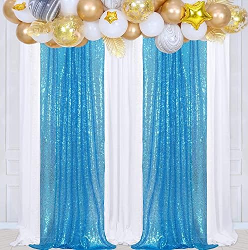 Poise3EHome Turquoise Sequin Backdrop Curtains, 2 Panels Sequin Backdrop, 2FTx8FT Sequin Curtains for Party Wedding Sequence Backdrop by Poise3EHome