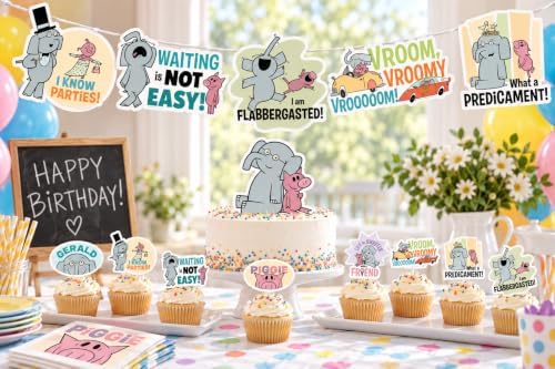 Piggie and Gerald Birthday Decorations Elephant Party Supplies (42 Pc Set) by PartyKandyDecorGifts