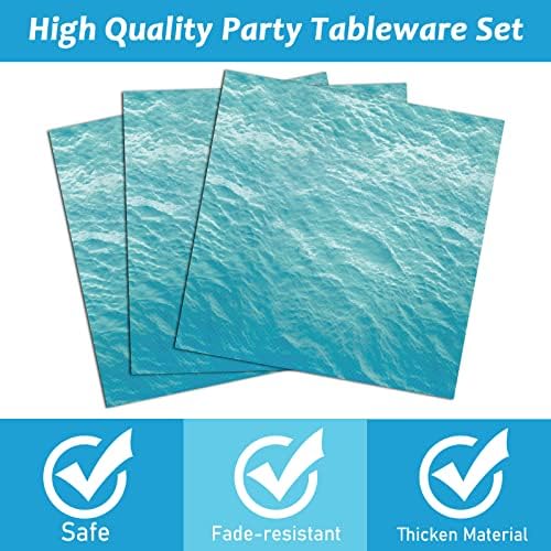 200 PCS Ocean Themed Paper Plates and Napkins Under the Sea Party Decorations Sea Waves Birthday Dessert Plates Supplies Tableware Set for Men Women Boy Girl Birthday Baby Shower Serve 50 Guests - Image 4